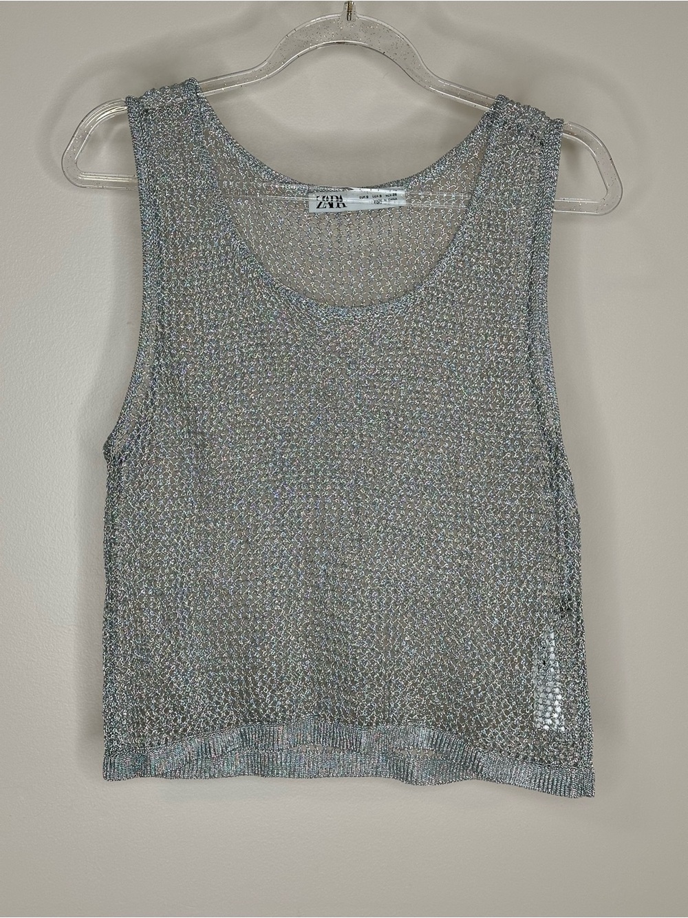 Zara Silver Open-Knit Tank Top